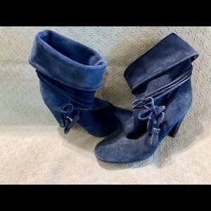 Fornarina, blue suede mid-calf boots, size 6/36